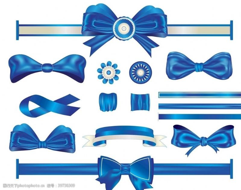 蓝色水彩蓝色丝带领结拉花素材图片
