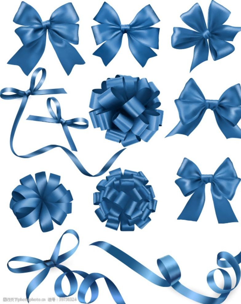 网站装饰元素蓝色丝带领结拉花素材图片