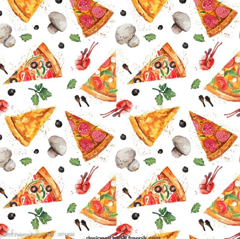 矢量香菇披萨和蘑菇背景图片