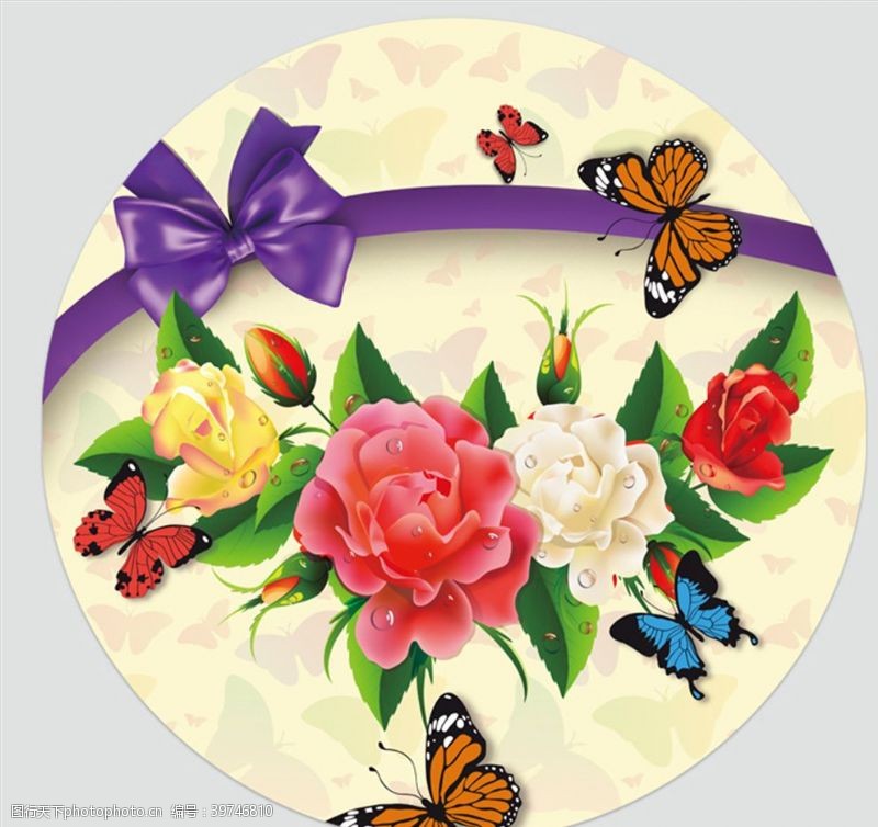 墙体彩绘现代立体花卉盘子花纹素材图片