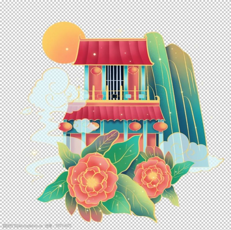 中国传统建筑中国风插画图片