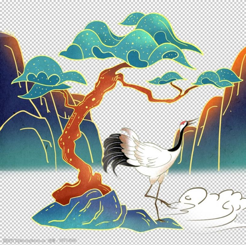 手绘古代建筑中国风插画图片