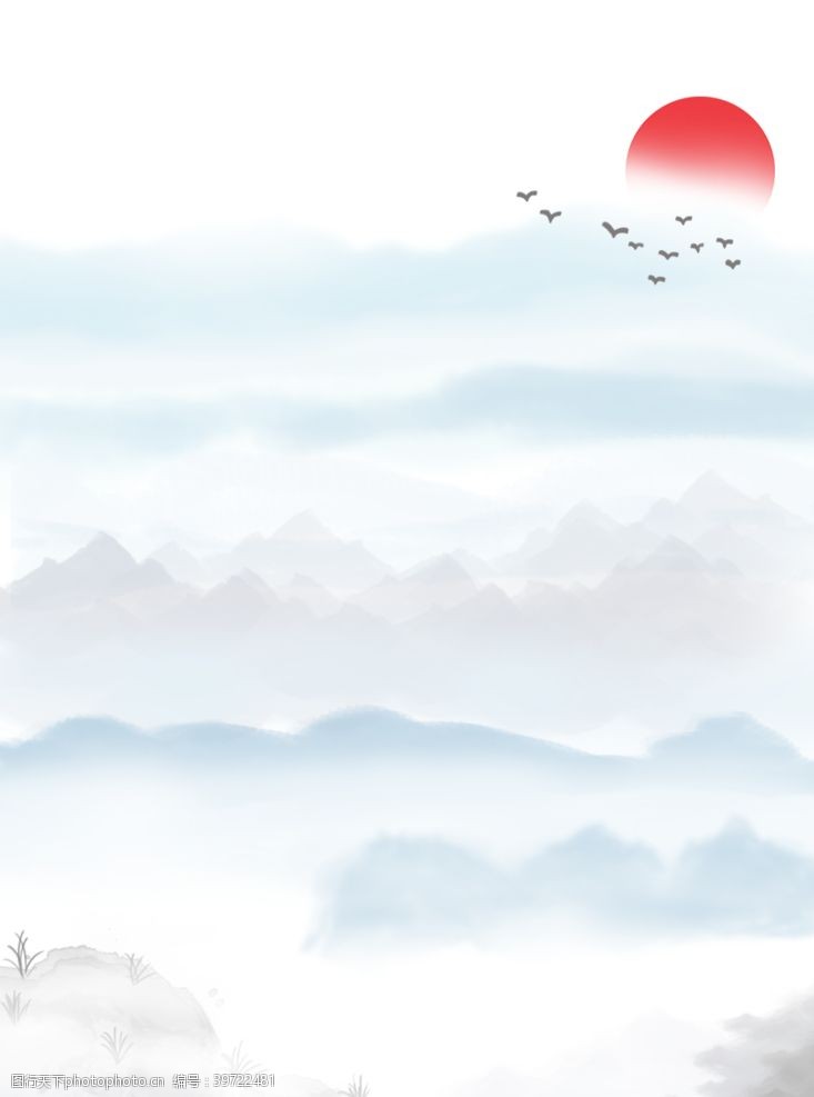 中国风蓝色水墨背景素材图片