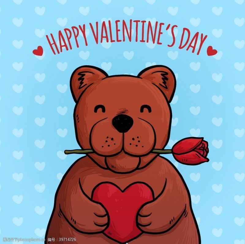 爱心玫瑰棕熊情人节贺卡图片