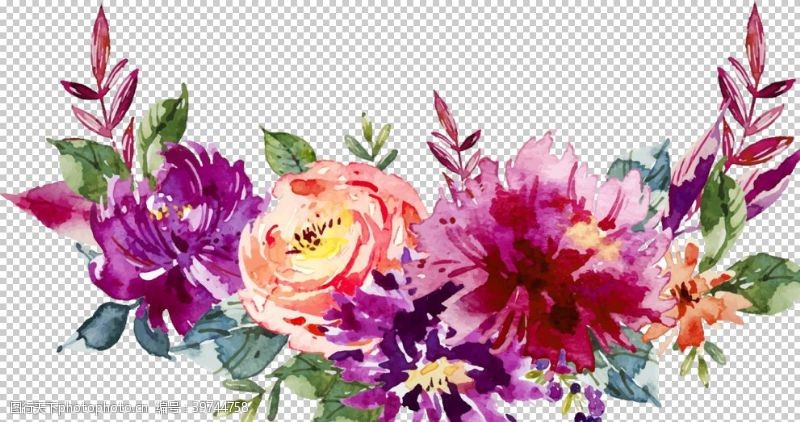 手绘树木彩绘花卉图片