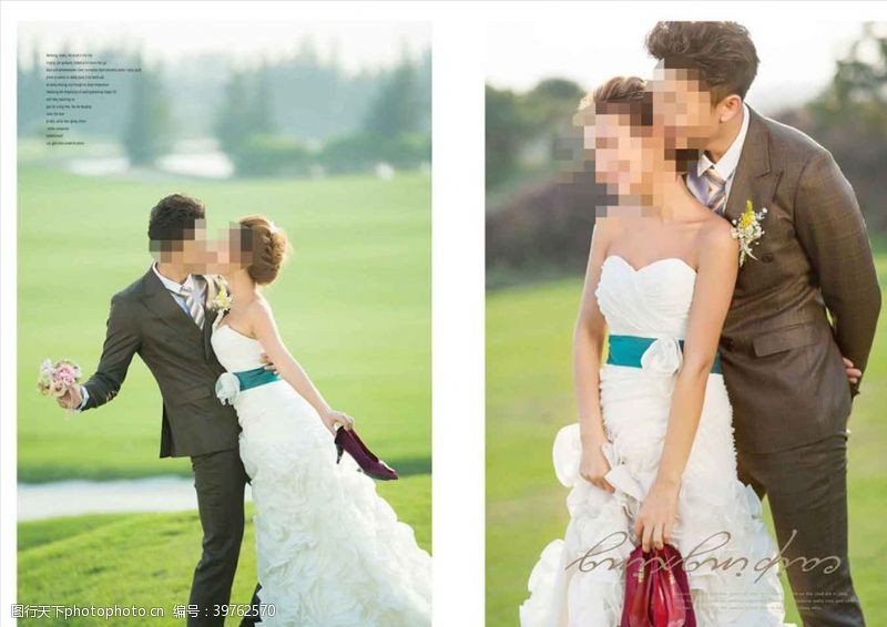 简约排版设计韩国风影楼婚相册模板之草地心图片