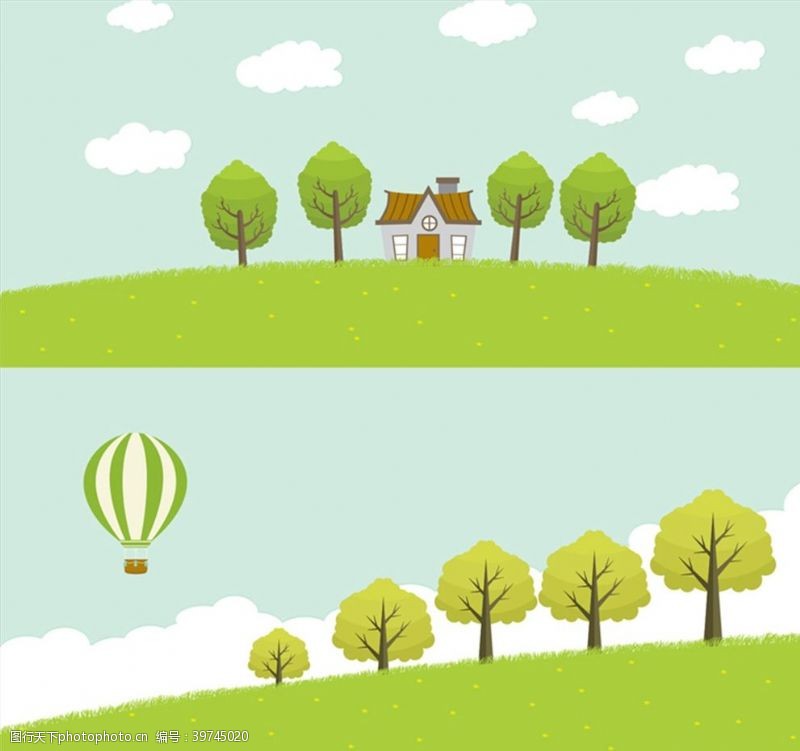 热气球风景绿色郊外风景图片