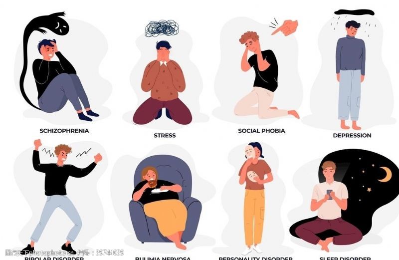 健康问题扁平化心理健康人物插画设计图片