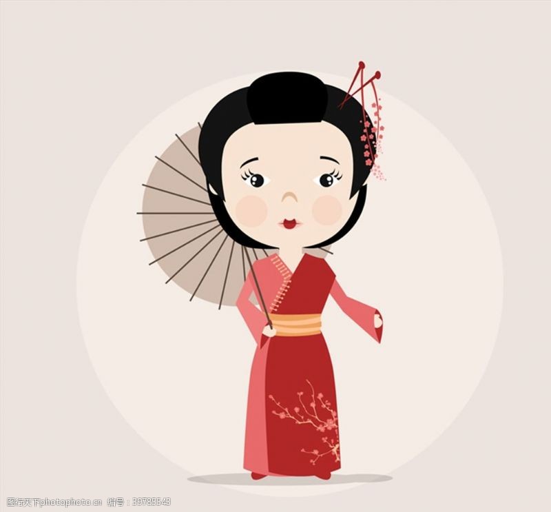 花纸伞撑伞的日本女子图片