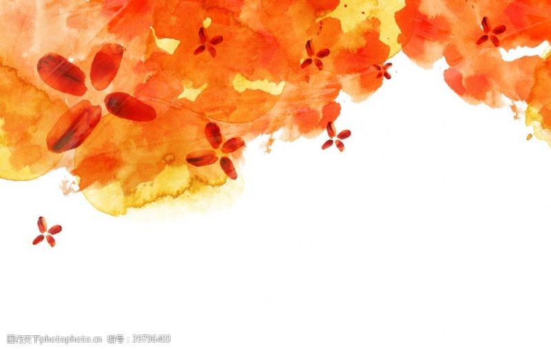 落叶背景橙色水墨背景图片