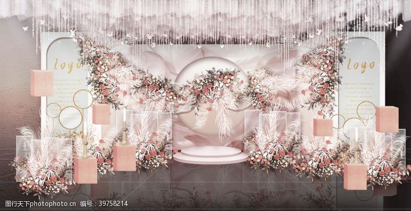 婚礼展架粉色花朵婚礼背景图片