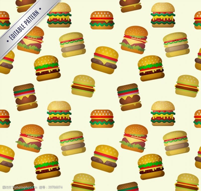 矢量食物汉堡包无缝背景图片
