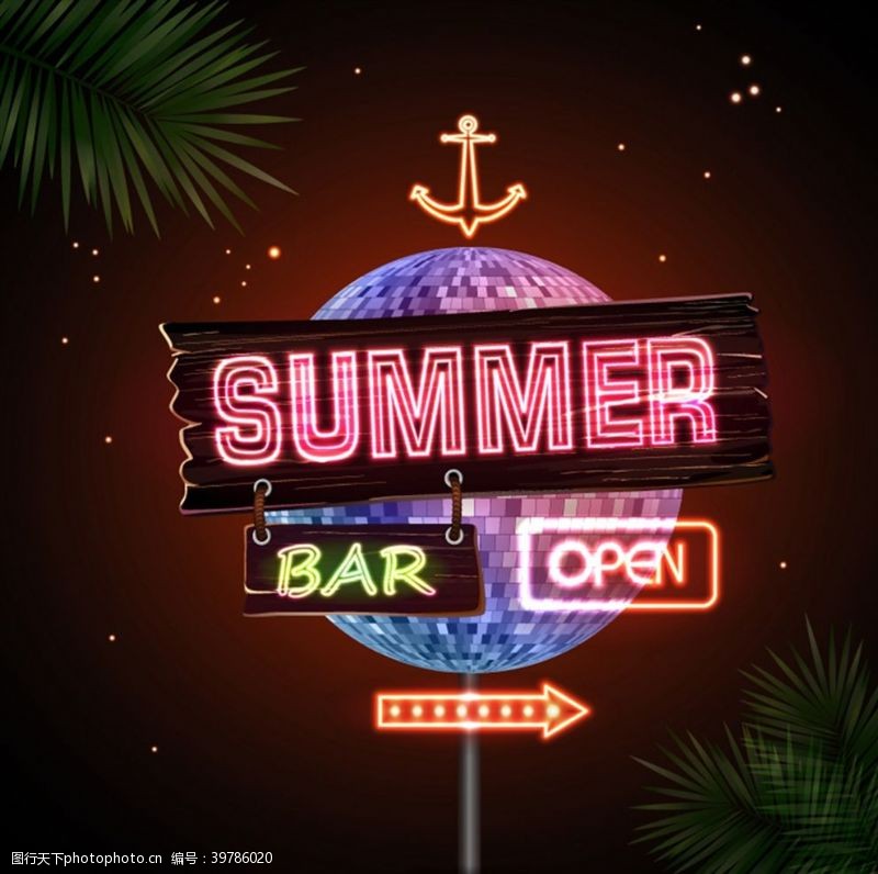 棕榈树酒吧霓虹灯招牌图片