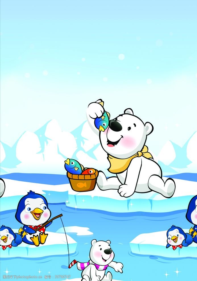 卡通冰山卡通小熊背景图片