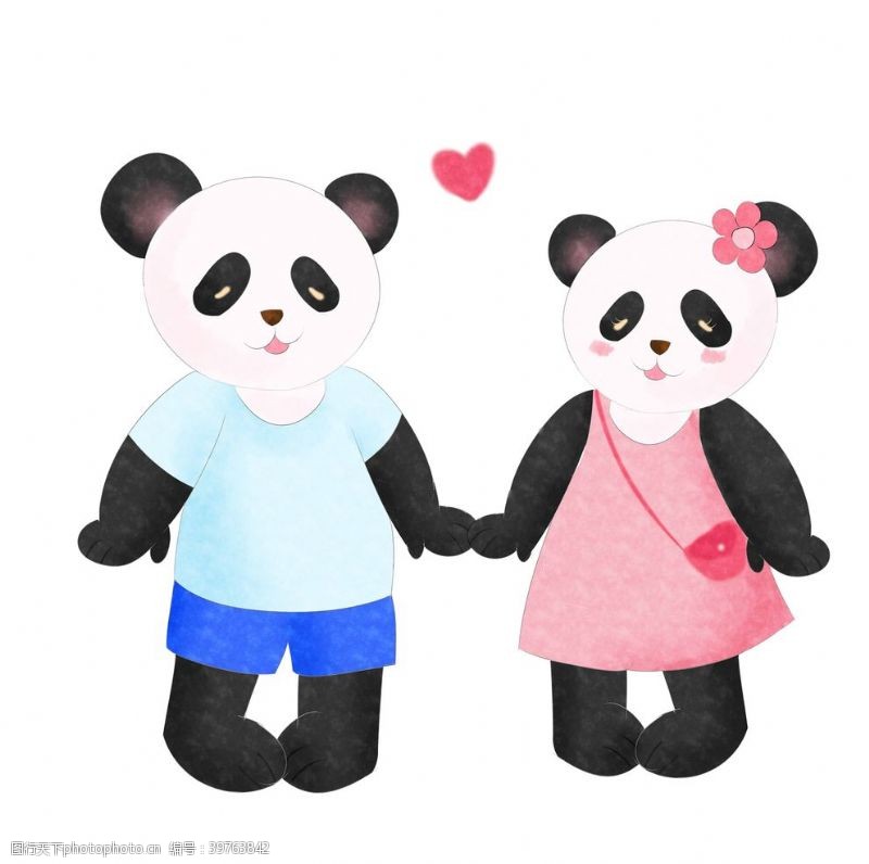 矢量人物印花卡通熊猫情侣图片