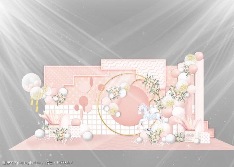 婚礼展架浪漫粉色婚礼背板图片