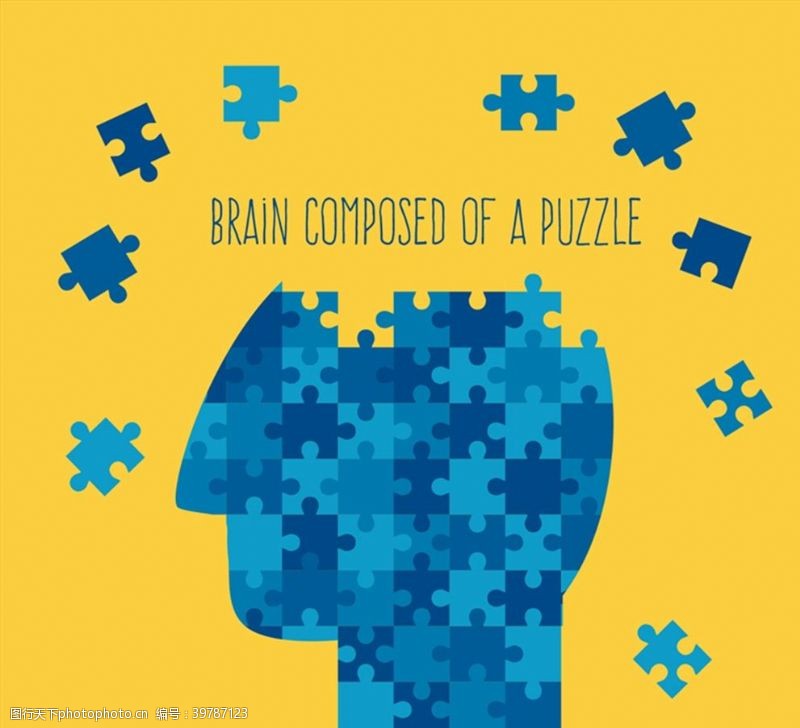 大脑思维蓝色大脑拼图图片
