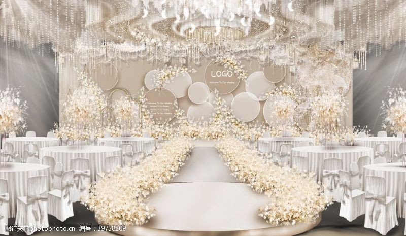 花纹舞台背景米色大气婚礼背景图片
