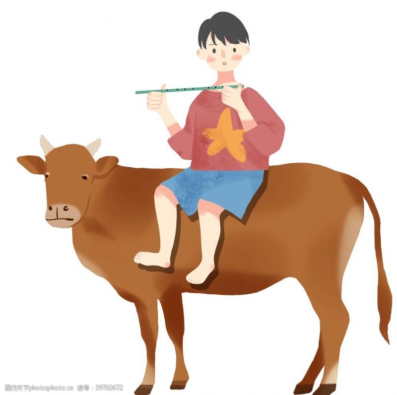 厨师牛和牧童插画图片