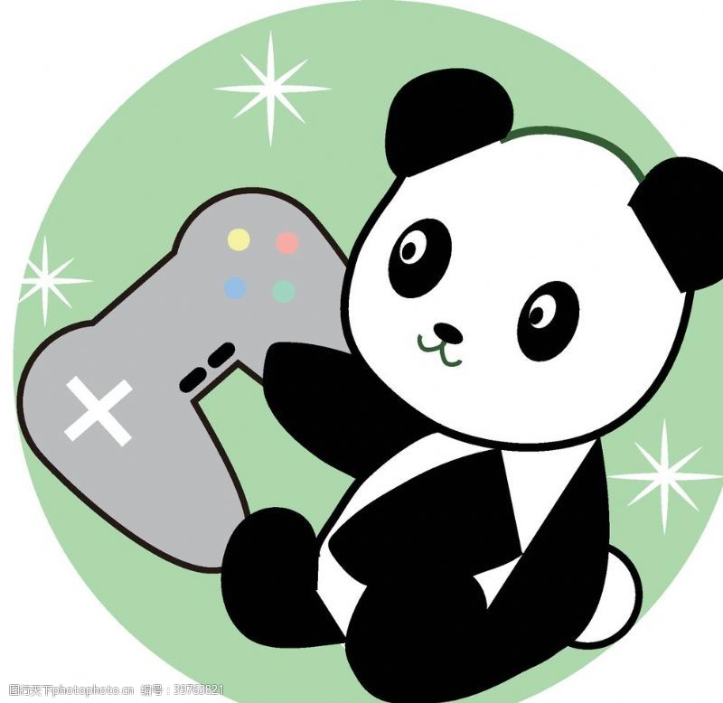 超级卡通矢量熊猫打游戏图片