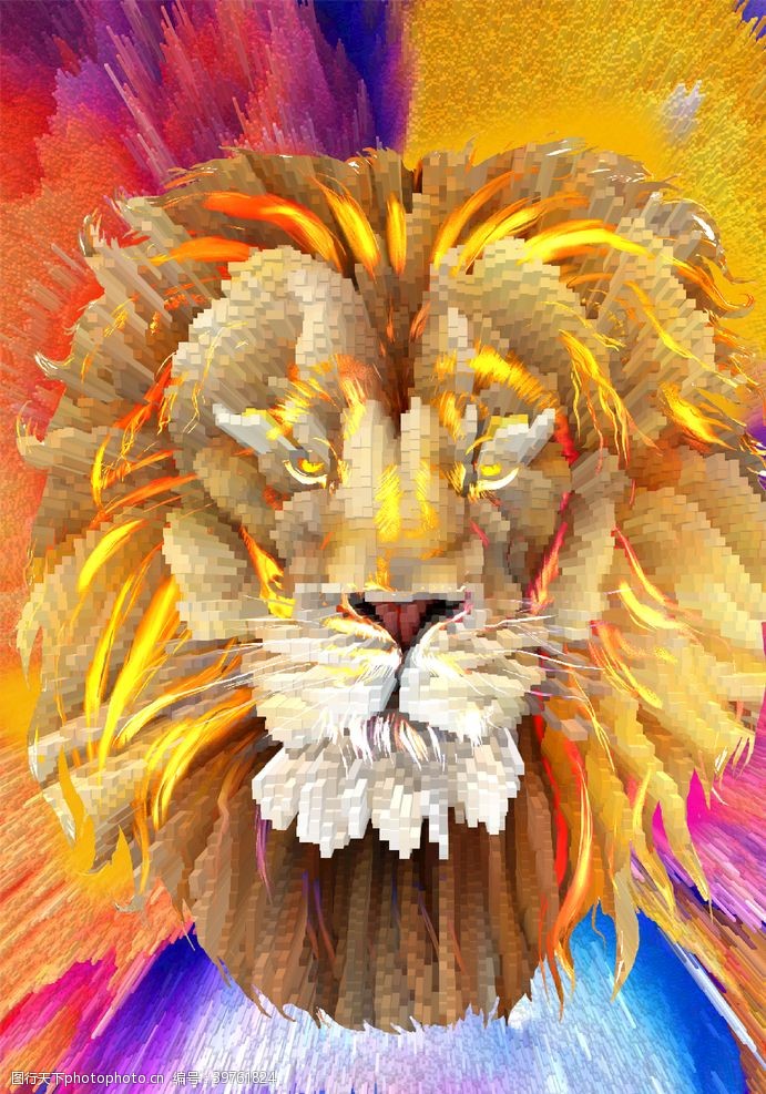 手绘狮子头狮子3d插画图片