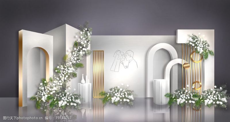 七彩led手绘白色森林系婚礼背景效果图片