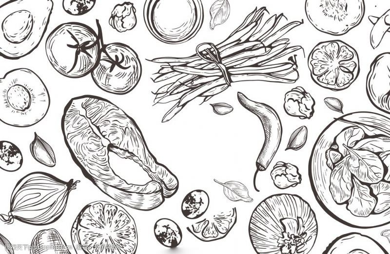 蔬菜底纹手绘蔬菜食材插画背景图片