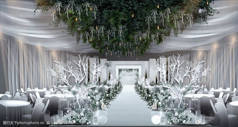 香槟金婚礼白色现代小清新婚礼舞台背景图片