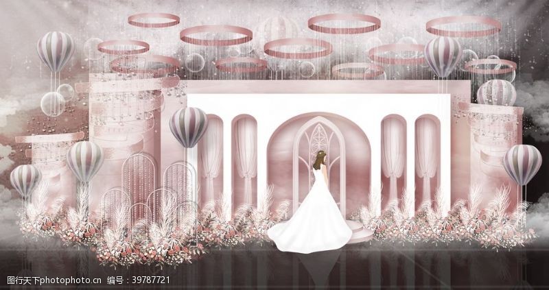 绿色主题背景粉色婚礼效果图图片