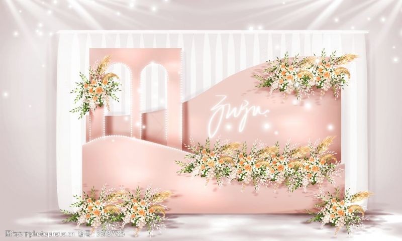 绿色主题背景粉色婚礼效果图图片