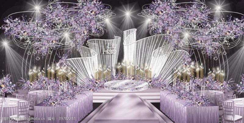 紫色舞台背景婚礼舞台效果图片