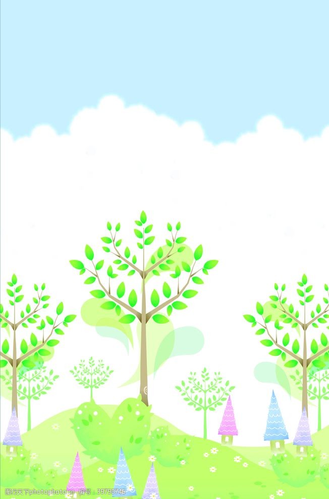 树木插画卡通背景图片