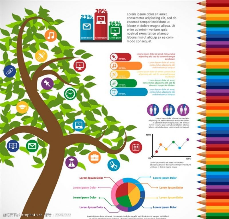 铅笔绿树教育信息图图片