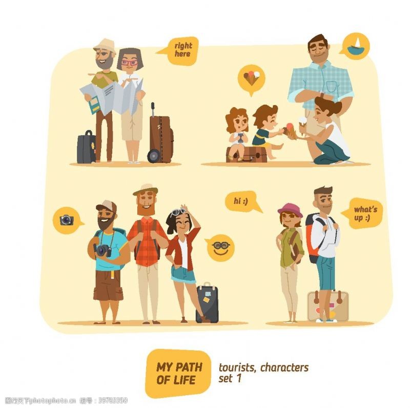 卡通人物推车旅游主题家庭人物图片
