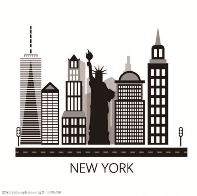 手绘效果图纽约剪影图片