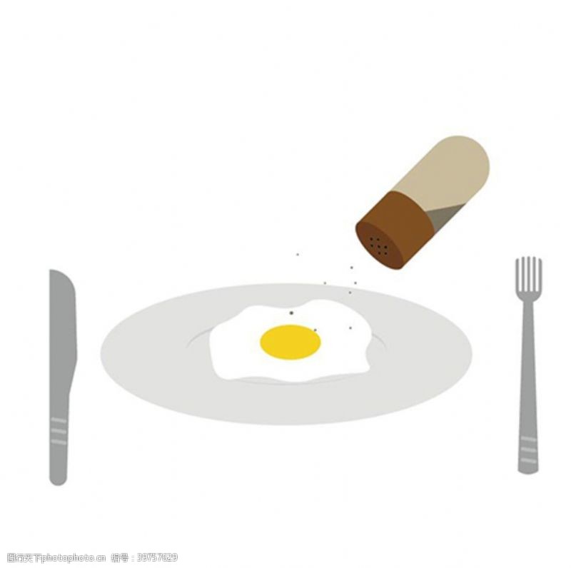 生活百科美食矢量盘子上的鸡蛋撒调料胡椒罐图片