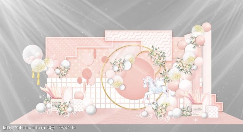 绿色主题背景粉色婚礼效果图片