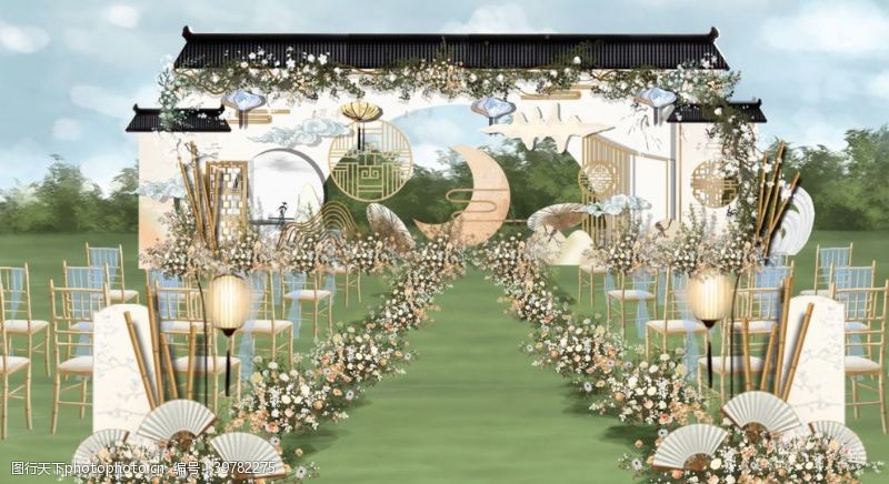 绿色主题背景户外婚礼效果图图片