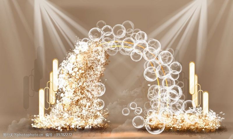 梦幻背景金色拱门婚礼效果图片