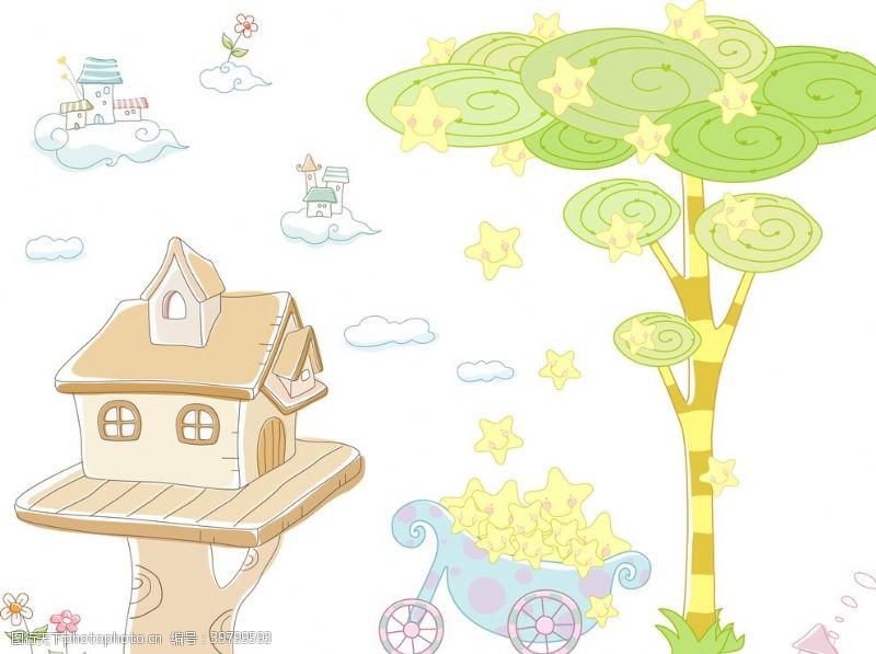房屋元素设计可爱小屋植物童趣图片
