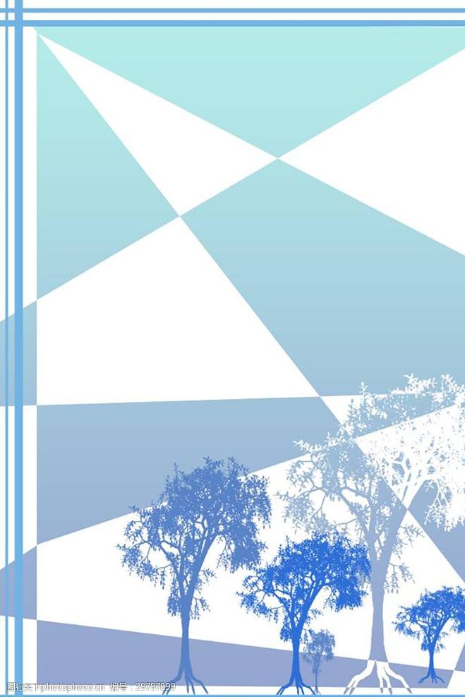 几何切割蓝色树图片