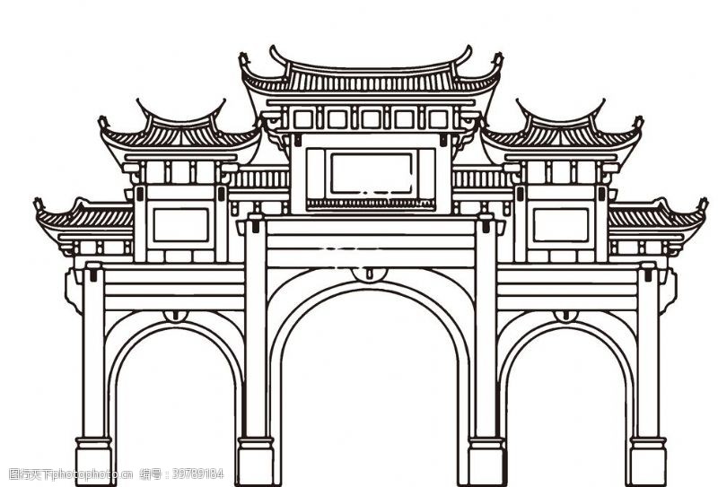 古代建筑素材牌坊城门图片