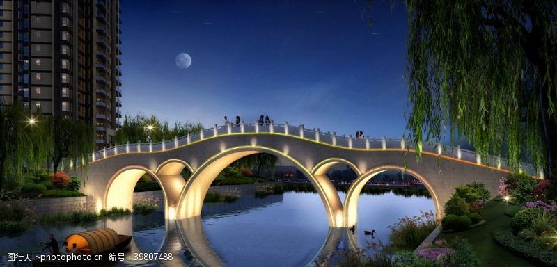 桥模型桥梁景观夜景效果图图片