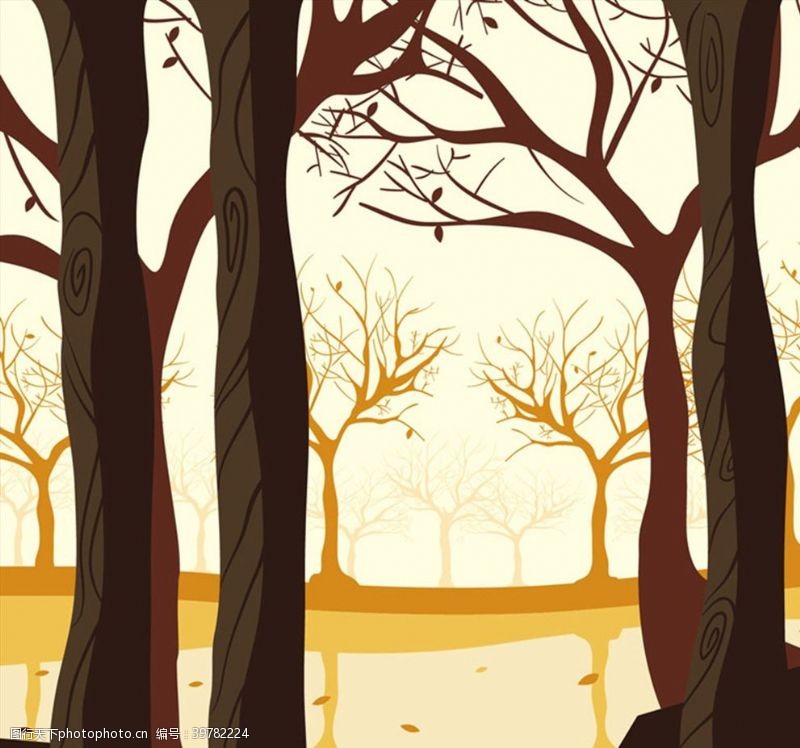 树木插画秋天树林插画图片