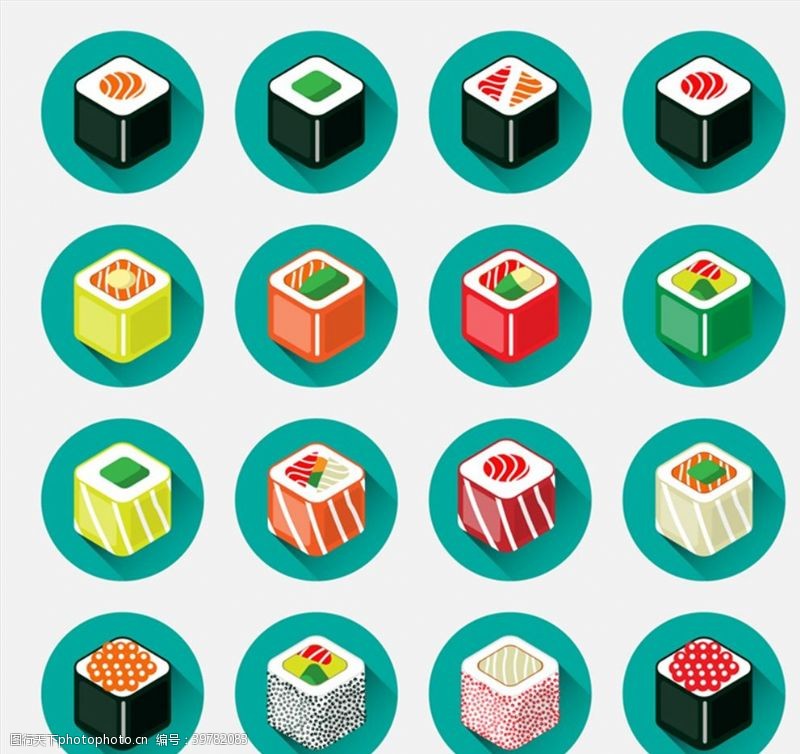矢量食物日本寿司图标图片