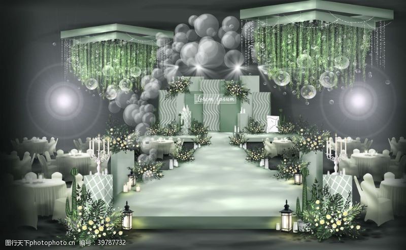 白绿色系婚礼舞台森林系婚礼效果图片