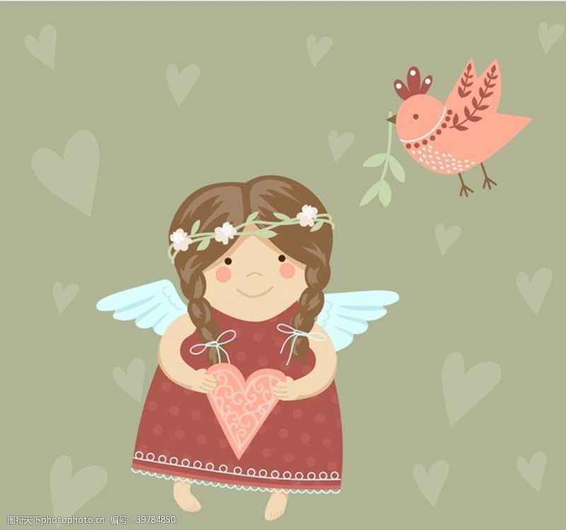 天使女孩和小鸟图片