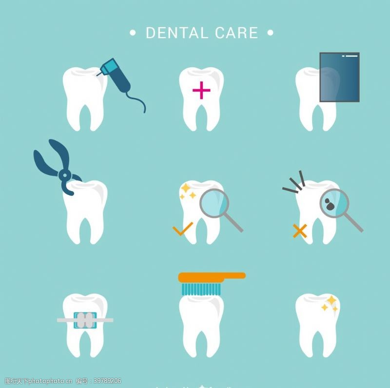 护理名片牙齿绘画矢量图牙医图片