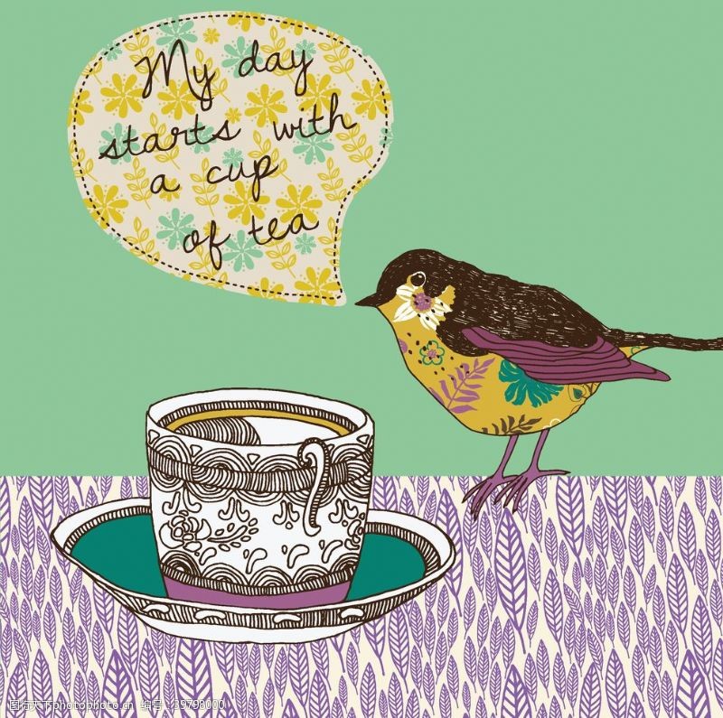 小鸟茶杯印花图片