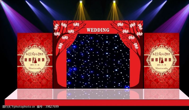 韩式婚礼红色主体婚礼现场布置设计源文件图片